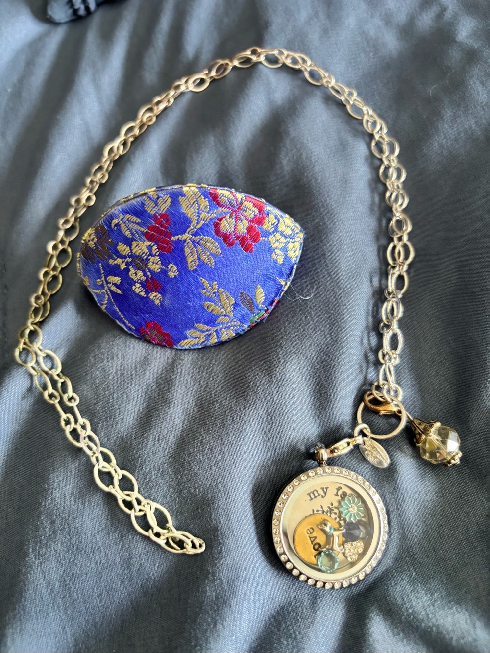 30” silver origami owl necklace with locket and charms